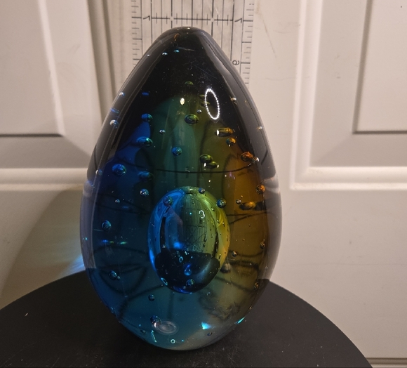 Blue and Amber Glass Art Magnum Paperweight Sculpture - Picture 6 of 9